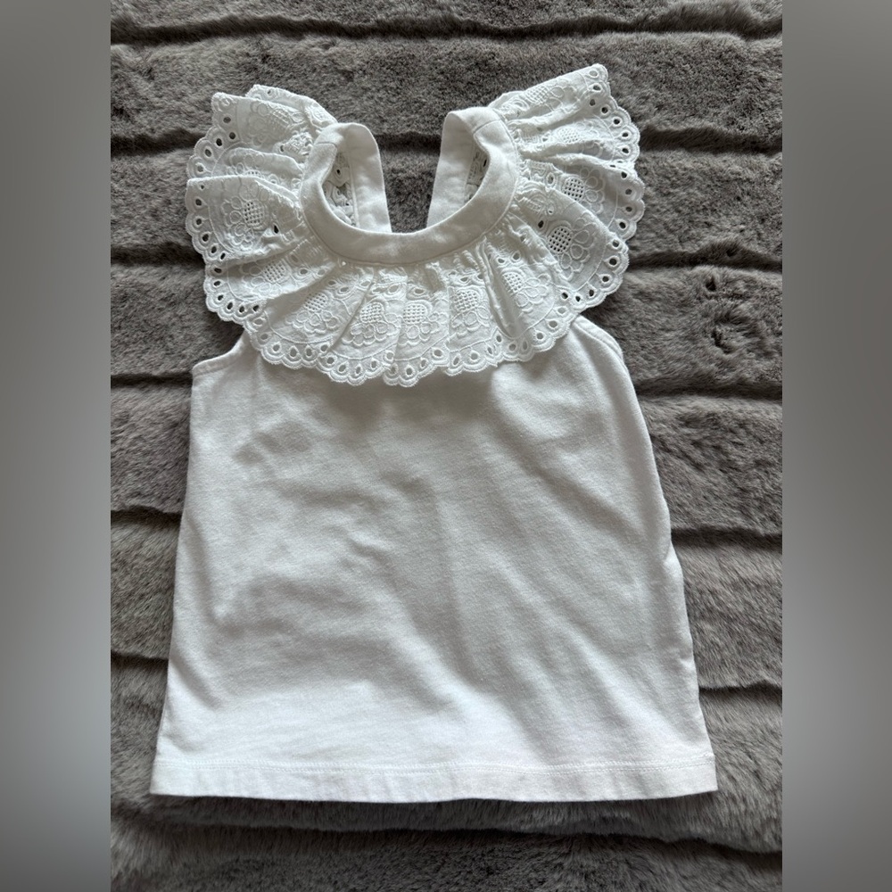 Janie and Jack White Eyelet Ruffle Collar Sleeveless Top